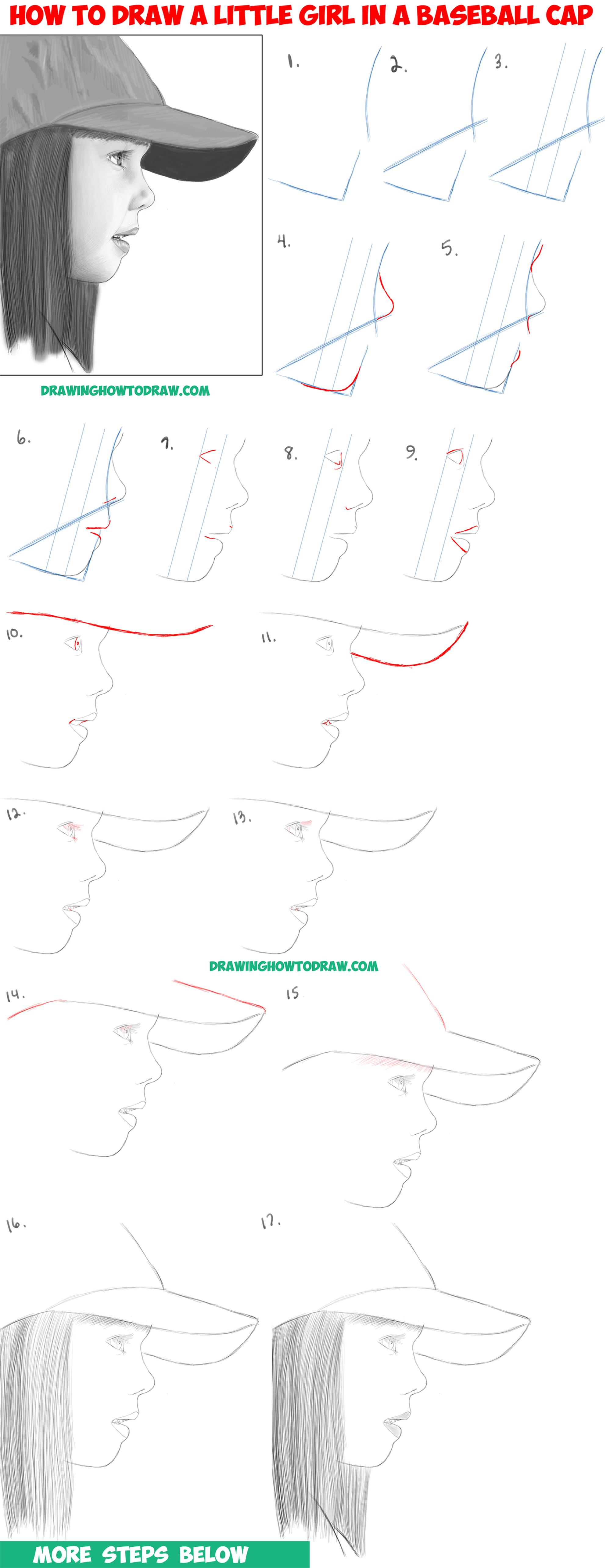 Learn How to Draw a Realistic Cute Little Girl's Face/Head from the Side Profile View Step by Step Drawing Tutorial for Beginners