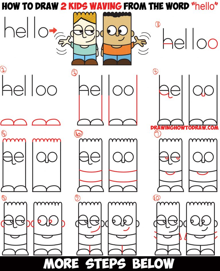 Hello Boss Draw Simple How to Draw 2 Cartoon Characters from the Word “hello” Easy Step by ...