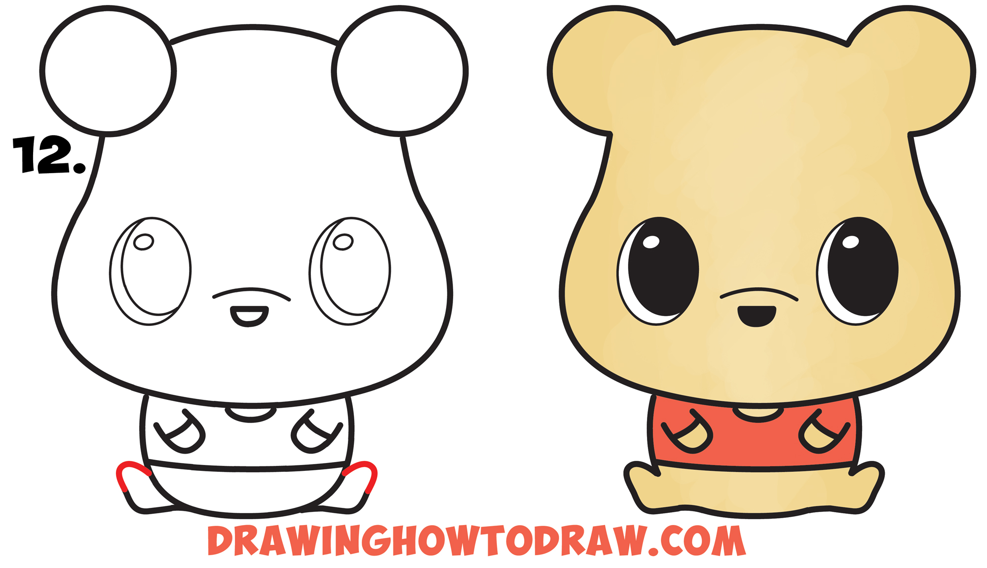 How to Draw a Cute Chibi / Kawaii Winnie The Pooh Simple Steps Drawing Lesson for Beginners & Kids