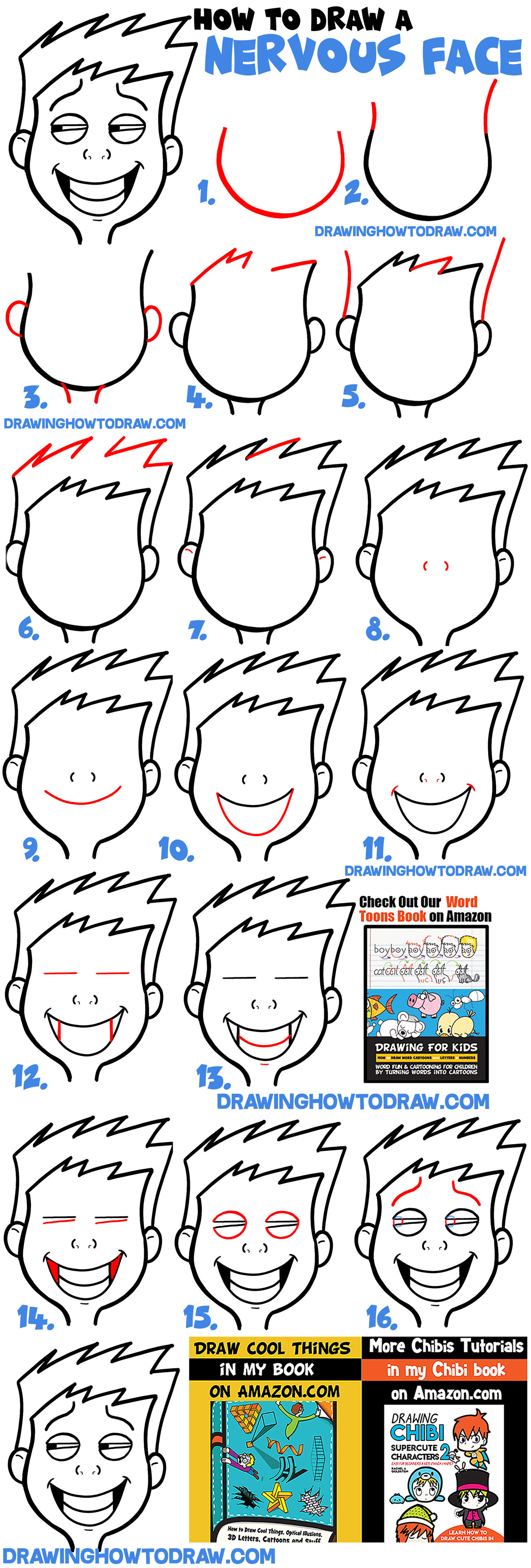 How to Draw Cartoon Facial Expressions : Uneasy, Uncomfortable, Embarrassed, Nervous