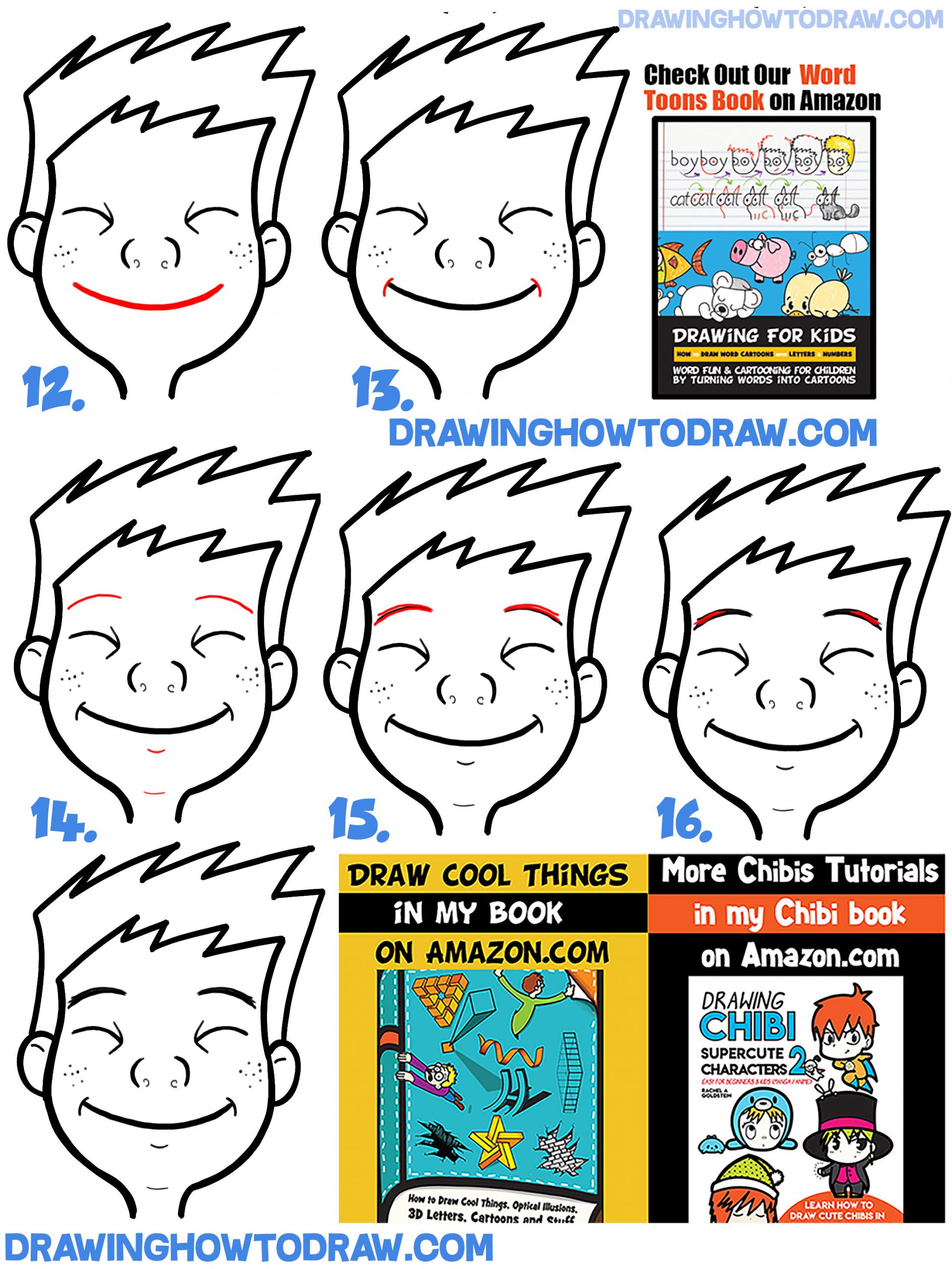 Learn How to Draw Cartoon Facial Expressions : Happy, Smiling, Grinning Ear to Ear : Easy Step by Step