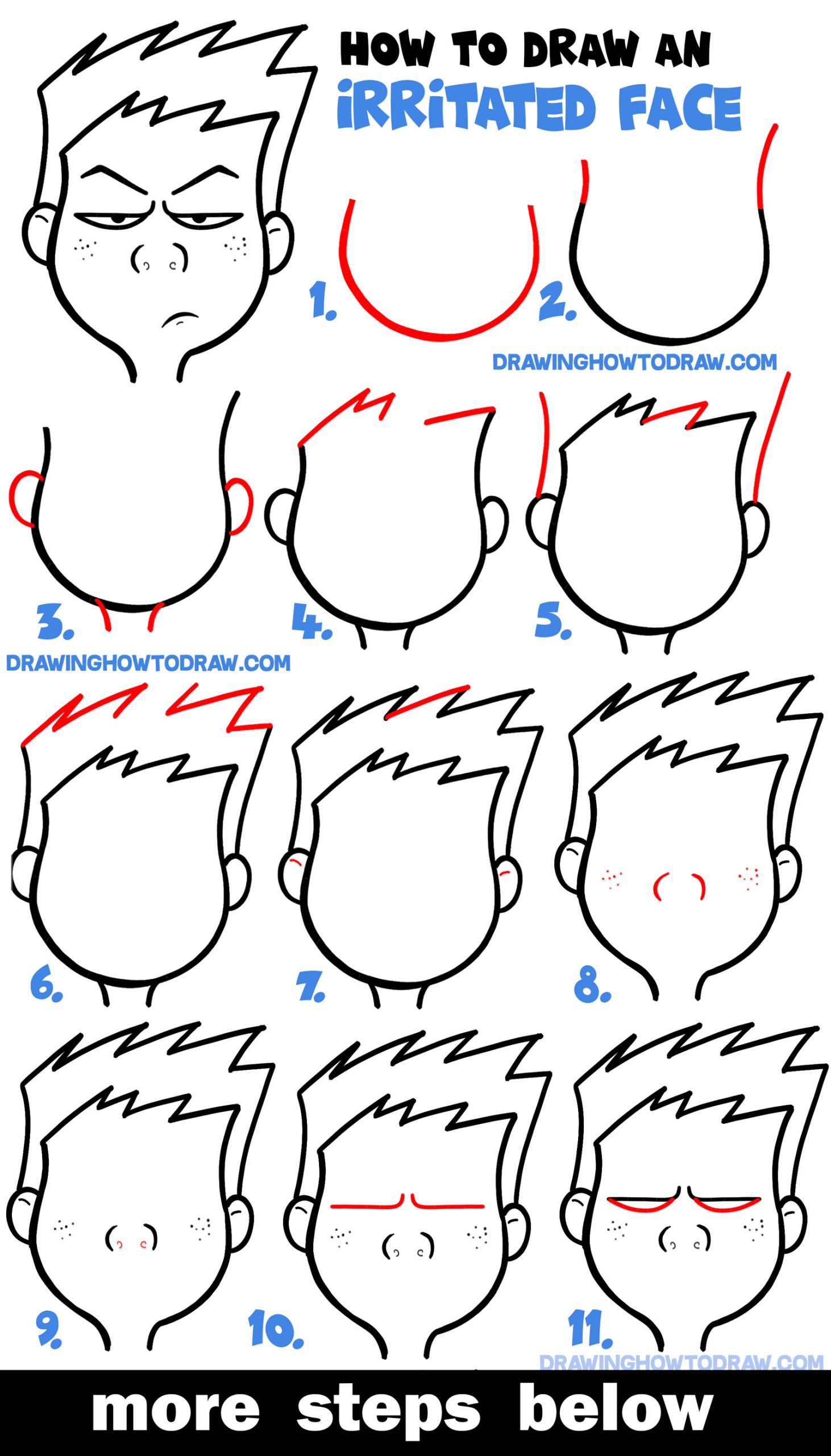Learn How to Draw Cartoon Facial Expressions : Irritated, Agitated, Angry Faces Tutorial