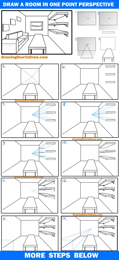 How to Draw a Room in 1 Point Perspective Easy Step by Step Drawing ...