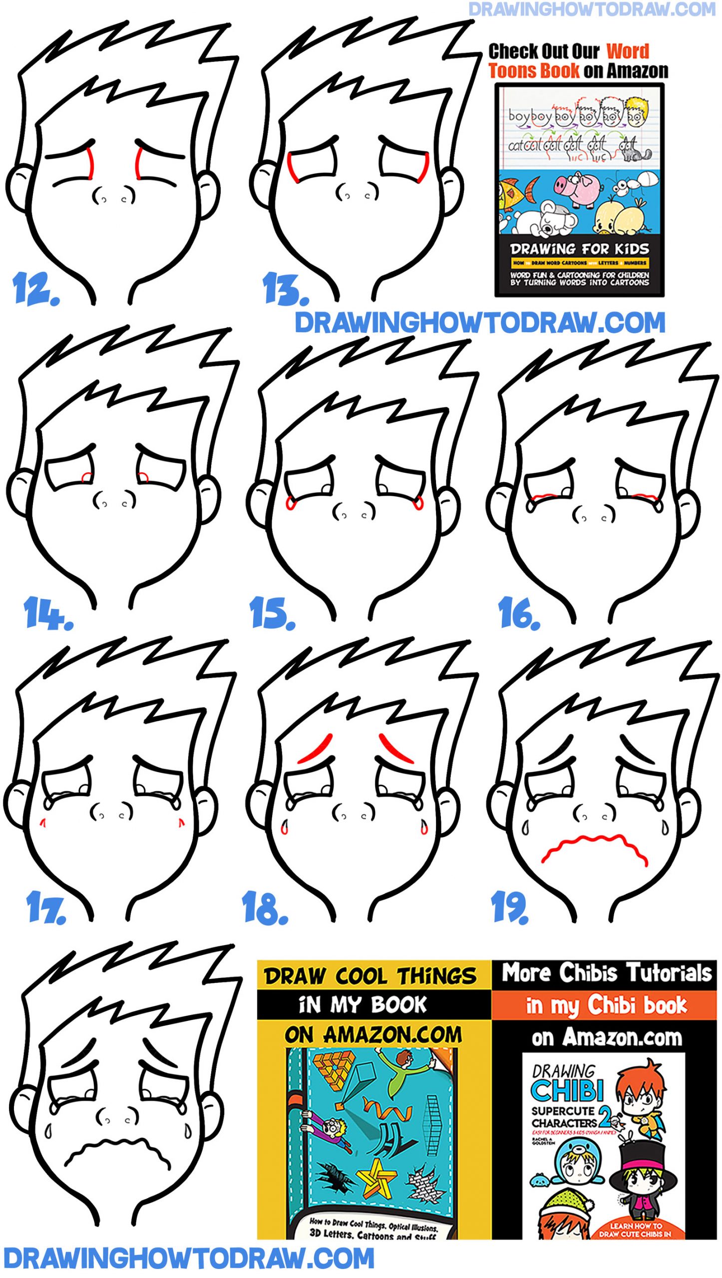 Drawing a cartoon boy or girl crying sobbing tutorial