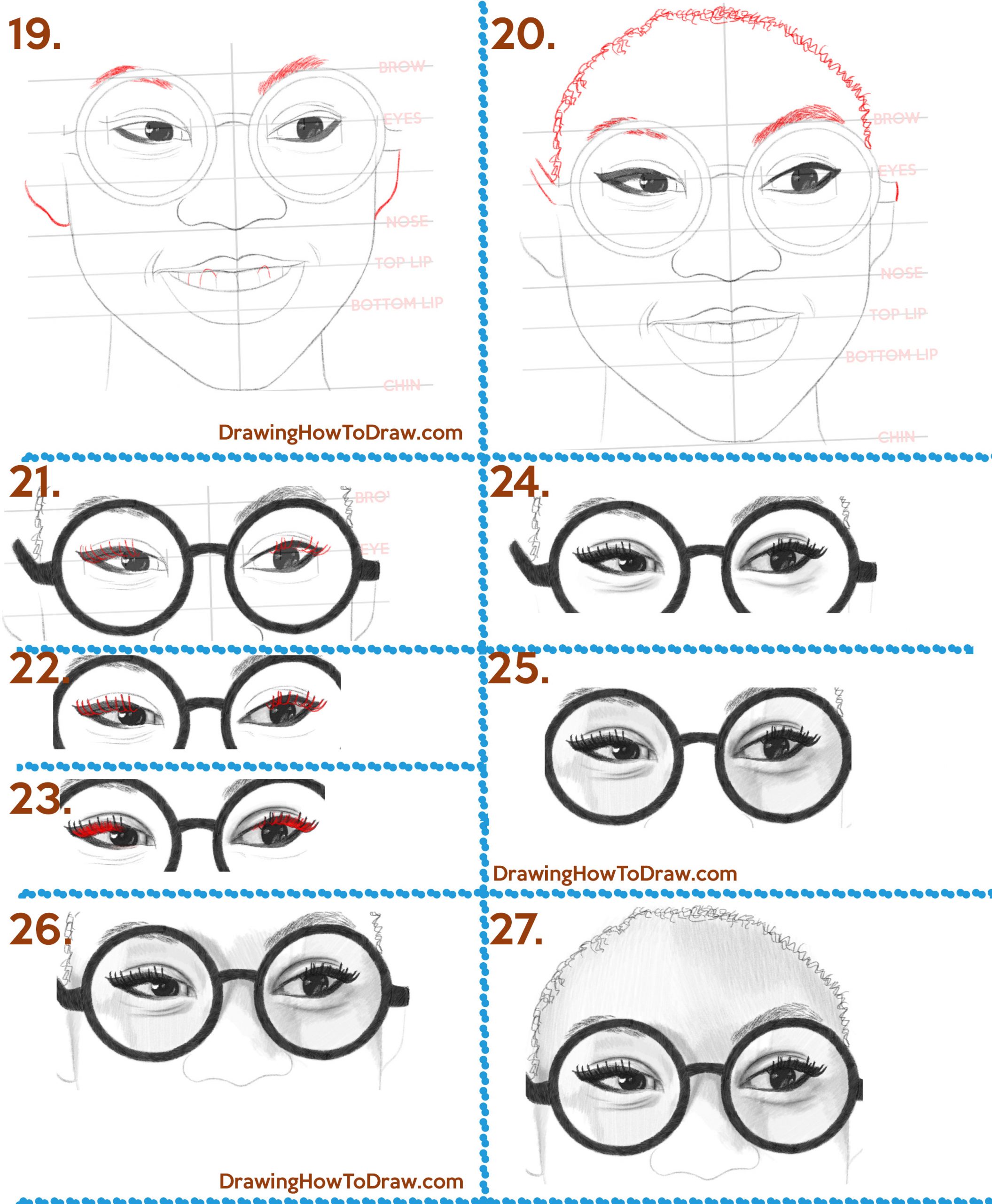 how to draw a beautiful african american woman or girl with an afro and glasses