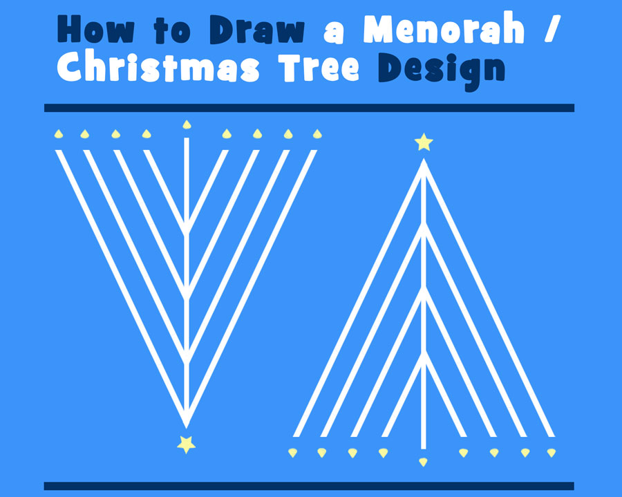 How to draw a christmas tree hanukkah meorah greeting card design