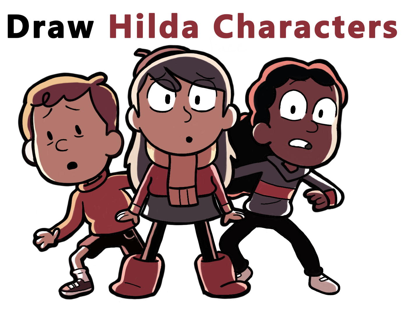 Learn How to Draw Hilda Characters (Hilda, David, and Frida) Easy Step by Step Drawing Tutorial for Kids