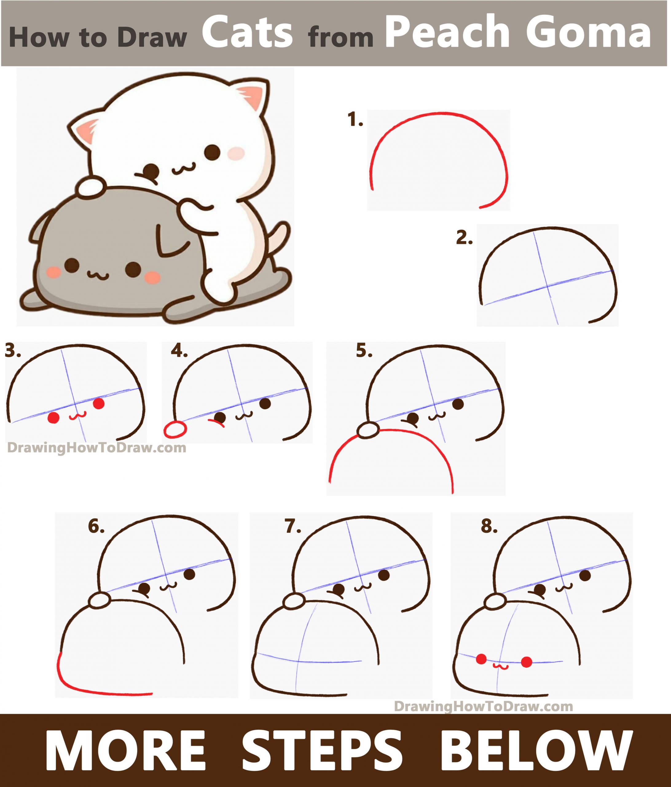 Learn How to Draw 2 Cats from Peach Goma (Super Cute / Kawaii) Easy Step by Step Drawing Tutorial