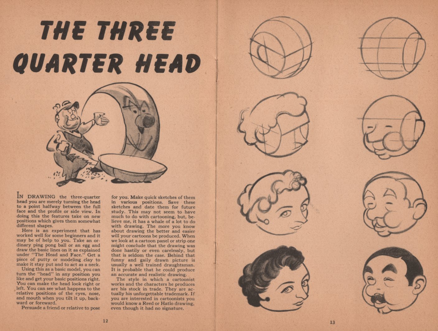 Cartooning Faces in 3/4 - 3 quarts view - drawing tutorial
