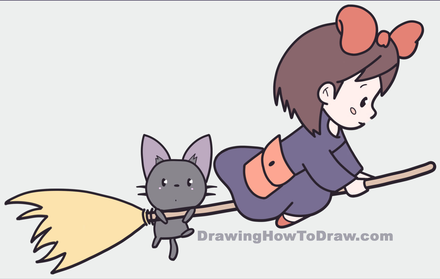how to draw cute chibi kawaii jiji and kiki flying on a room easy step by step drawing lesson for kids
