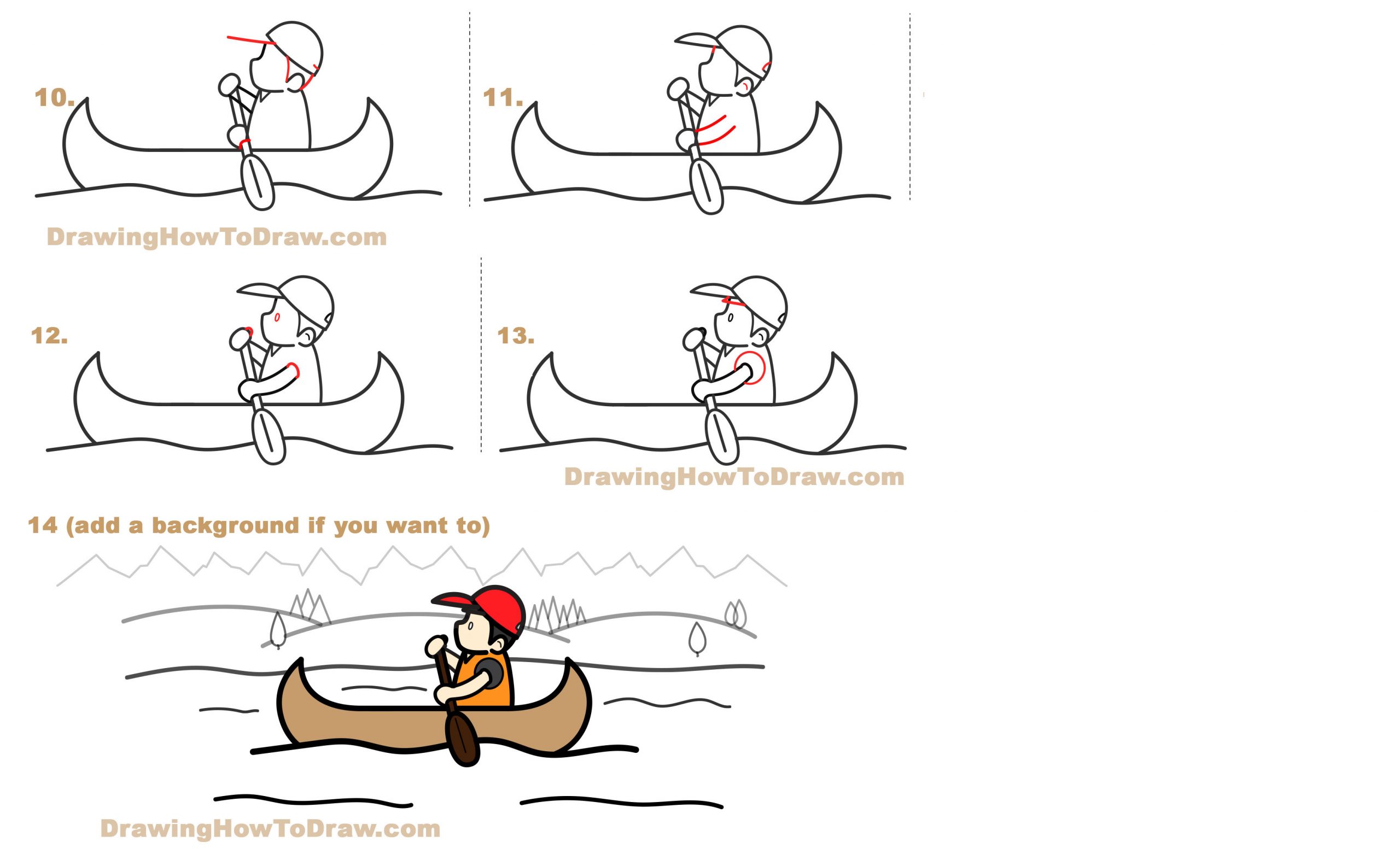 How to Draw a Cartoon Kid Paddling a Canoe Easy Step-by-Step Drawing Tutorial for Kids