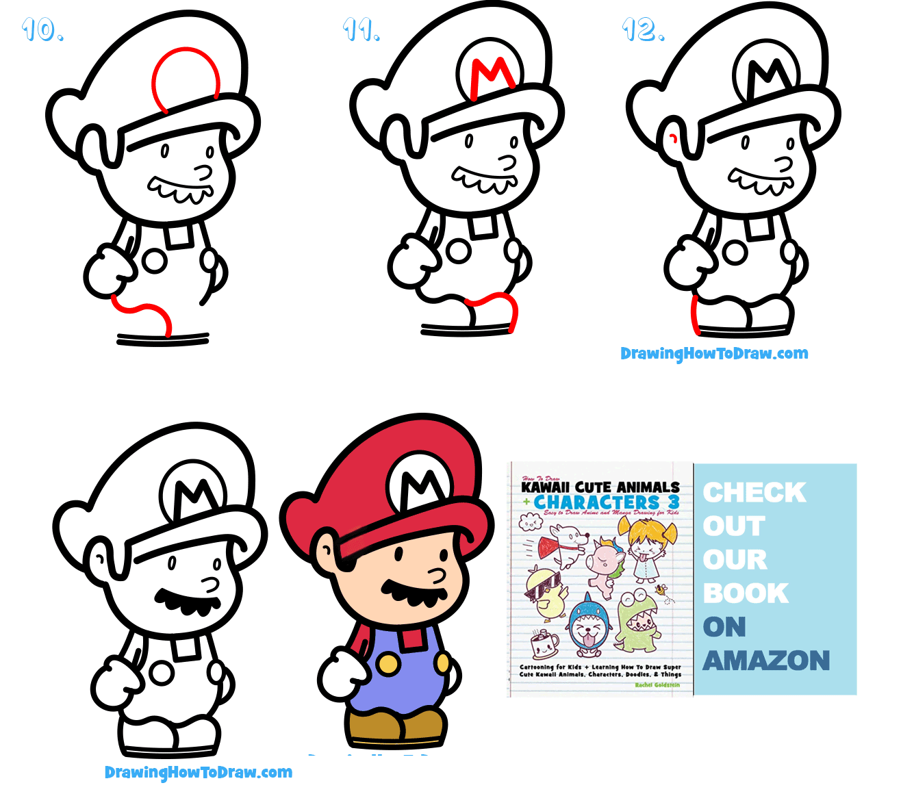 How to Draw a Cute Kawaii / Chibi Mario from Super Mario Bros Step by Step Drawing Tutorial