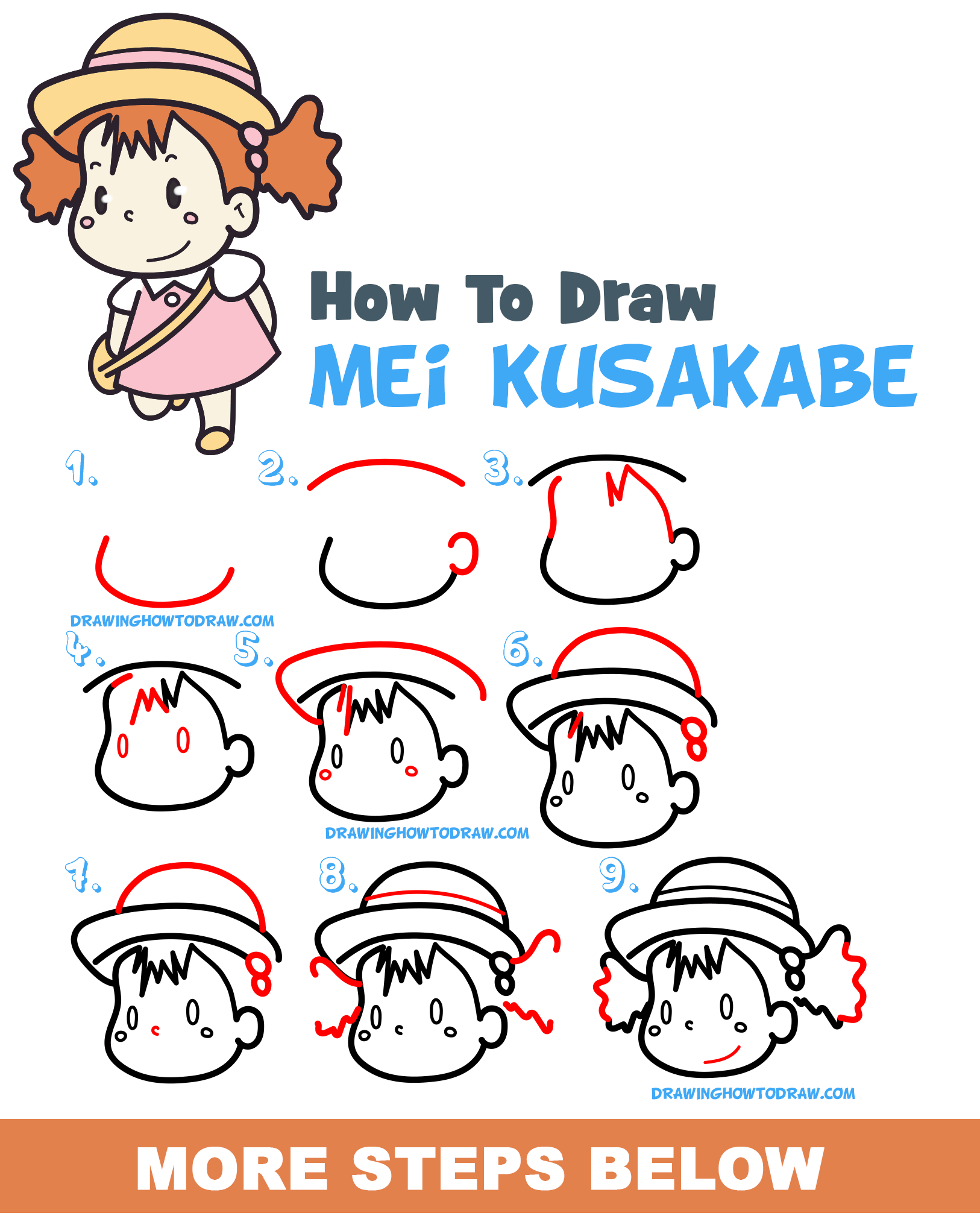 How to Draw Mei Kusakabe from My Neighbor Totoro (Cute / Kawaii / Chibi Style) Easy Step by Step Drawing Tutorial