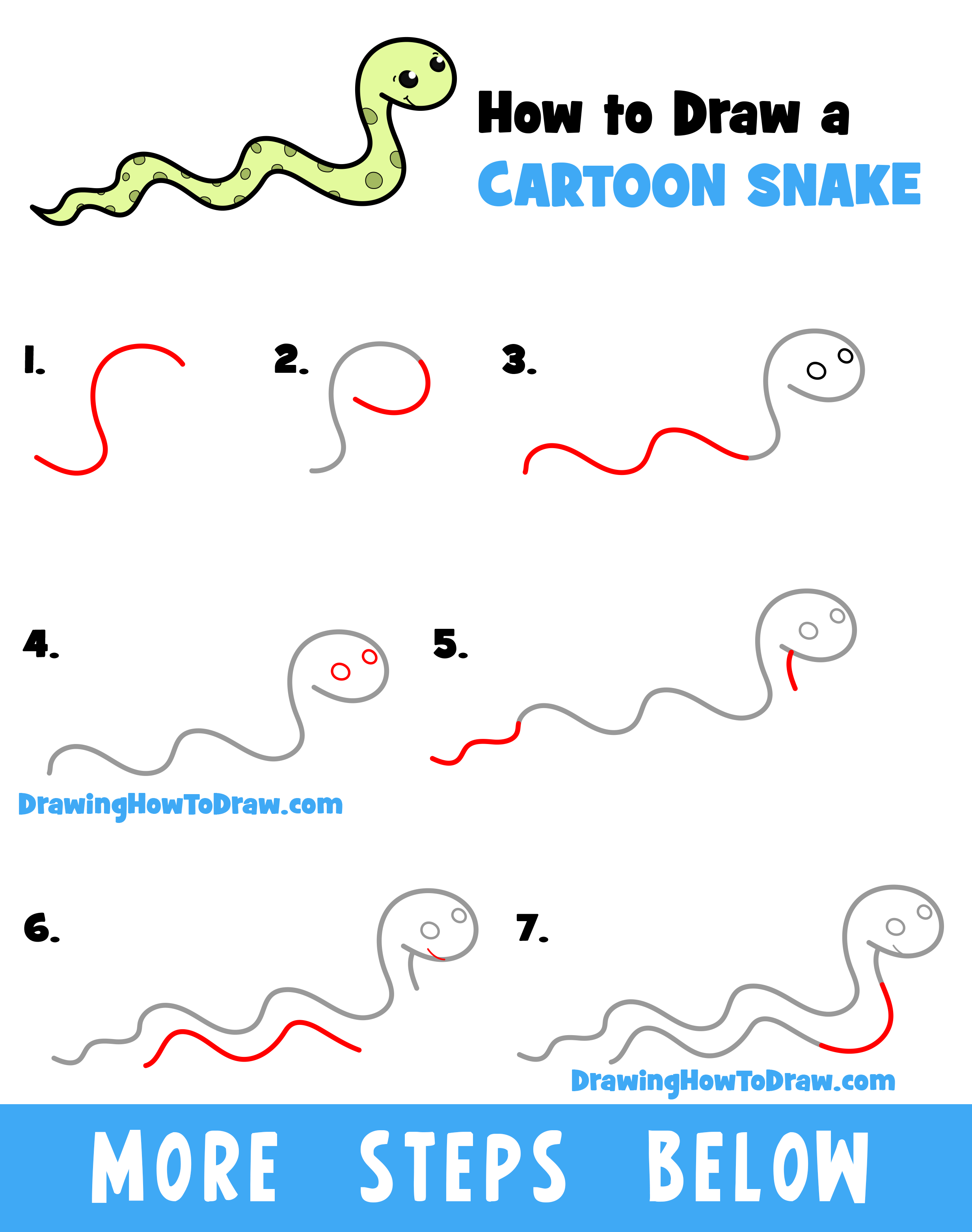 Learn How to Draw a Cartoon Snake Easy Step-by-Step Drawing Tutorial for Kids