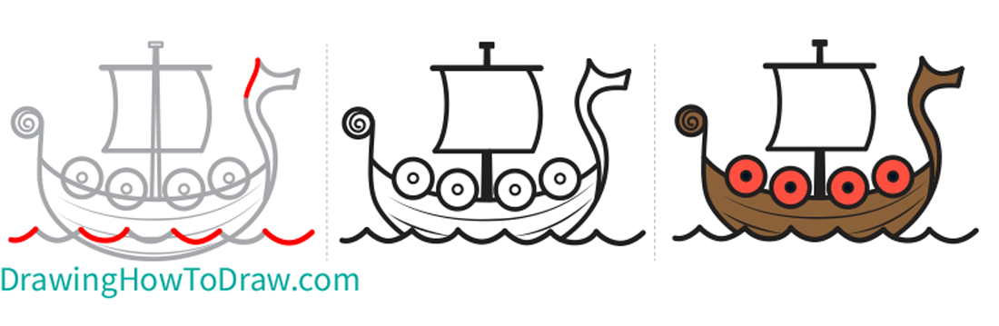 Learn How to Draw a Cartoon Viking Ship Step by Step Drawing Tutorial for Kids