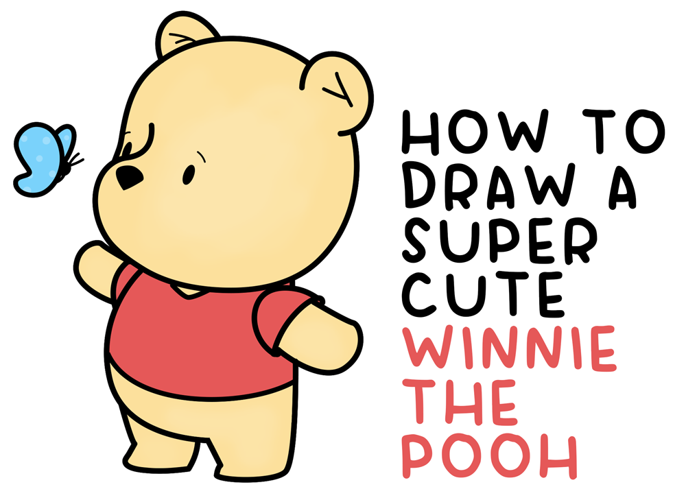 How To Draw Cute Kawaii Chibi Winnie The Pooh With Butterfly Easy Step-by-Step Drawing Tutorial